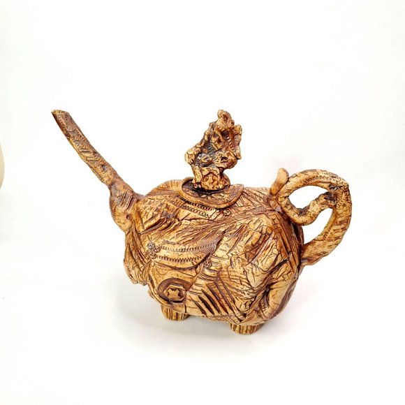 OOAK Elephant Teapot hand made slab built pottery - Picture 2 of 9